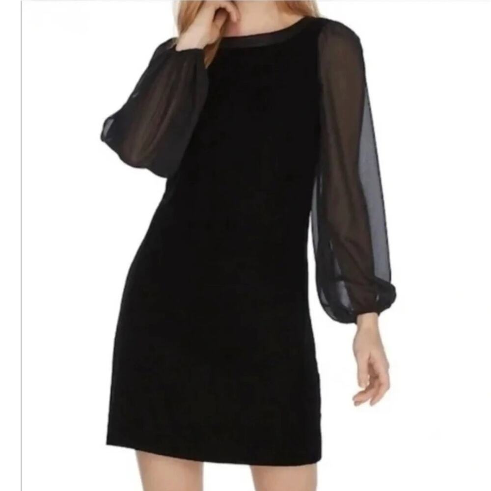 White House Black Market Velvet Ballon Long Sleeve Dress Size 0 Black - Picture 1 of 9
